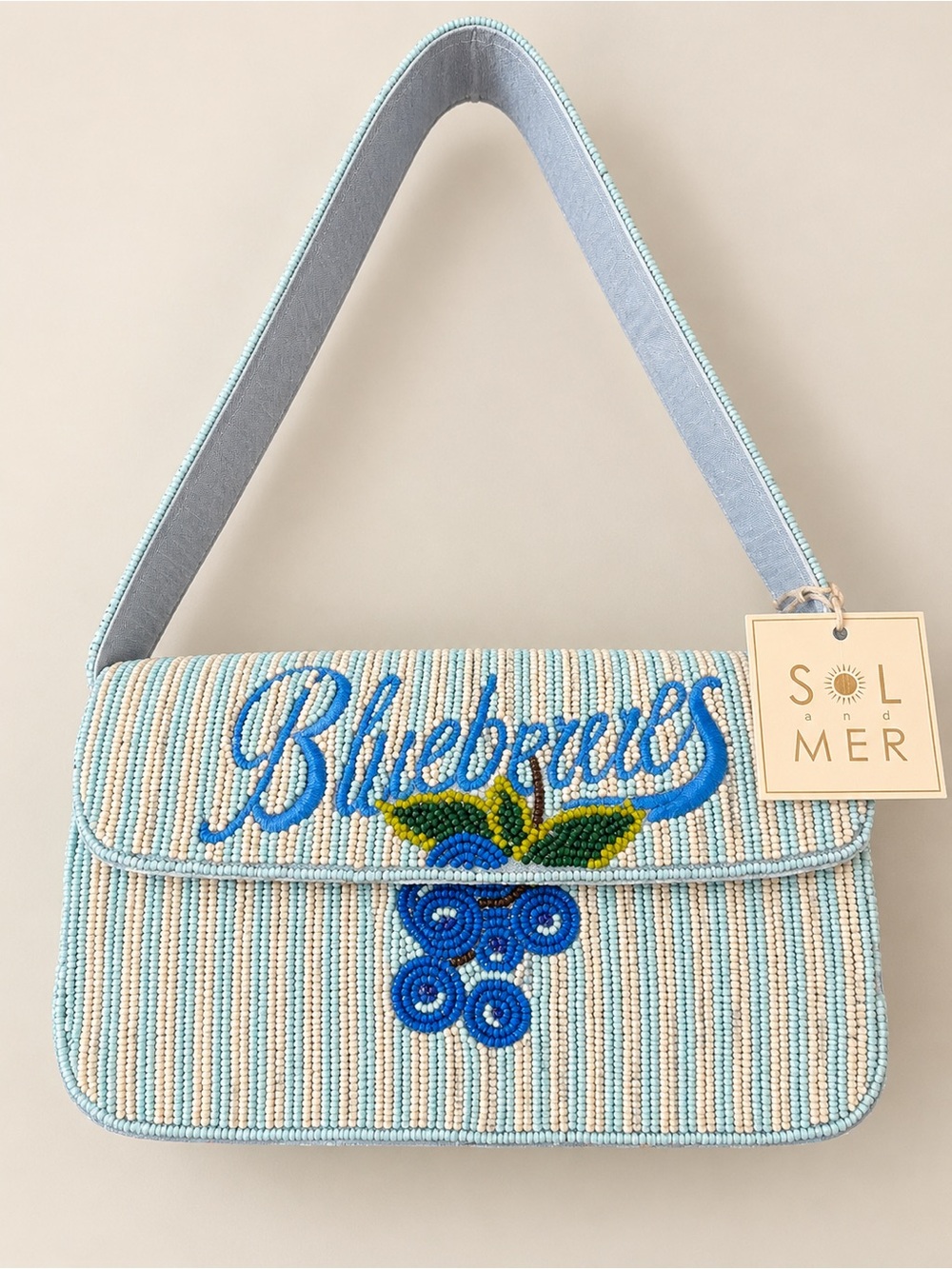 Beaded Shoulder Bag - Light Blue